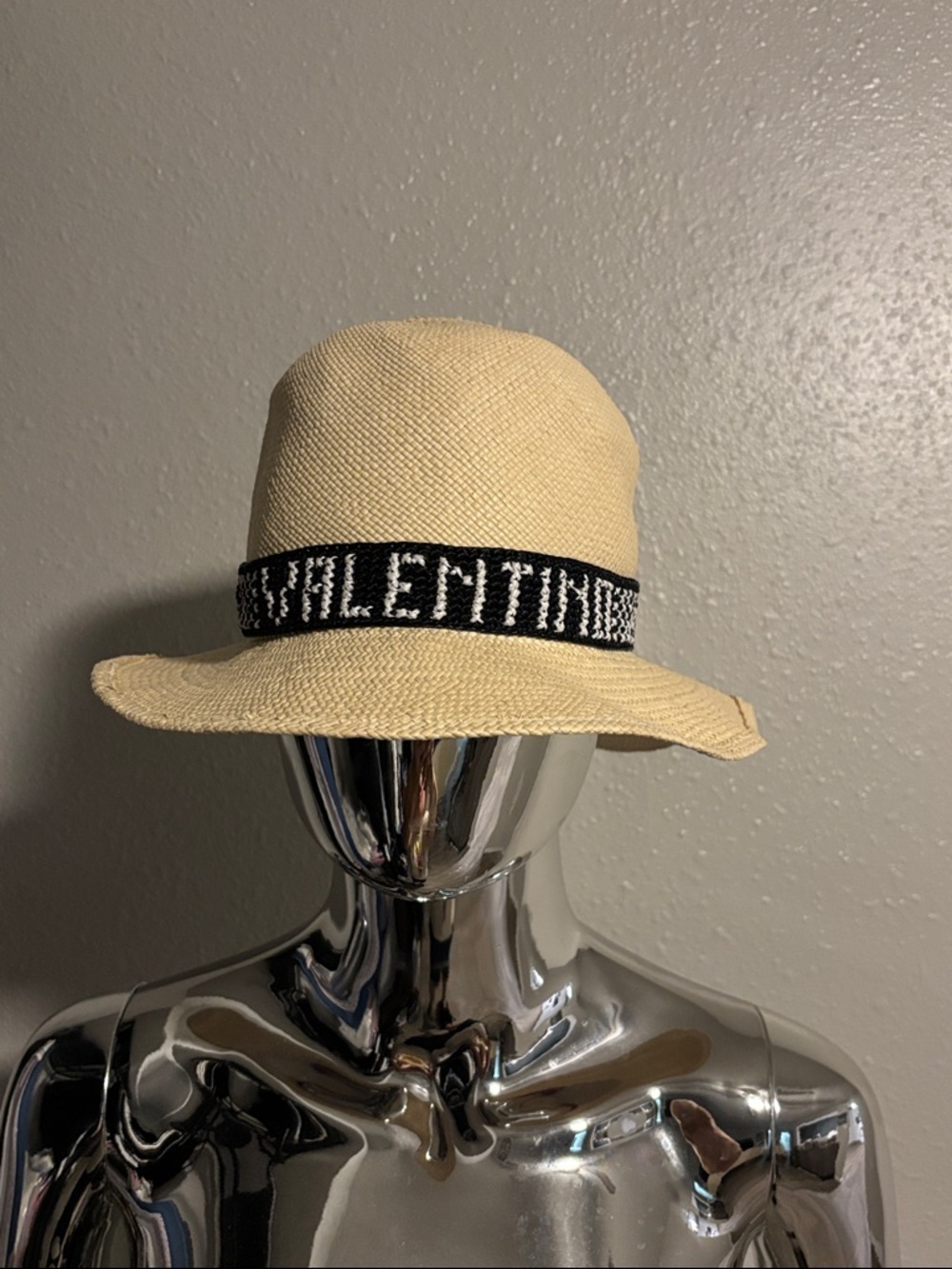 Valentino BEIGE Straw Fedora Hat with Black Band